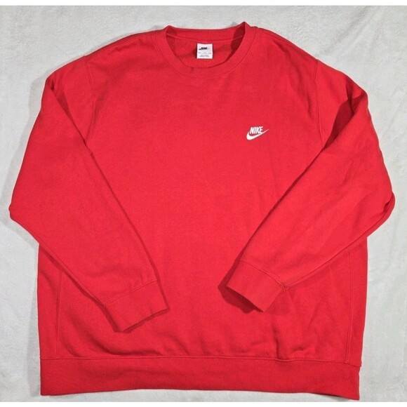 Nike Sportswear Club Fleece Crew Neck Pullover Sweatshirt Red Mens 2XL - Picture 1 of 9